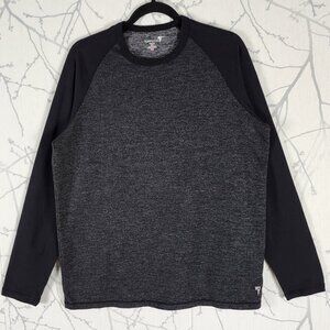 Tuffmens Black Gray Stretch Knit Long Sleeve Crewneck T-Shirt